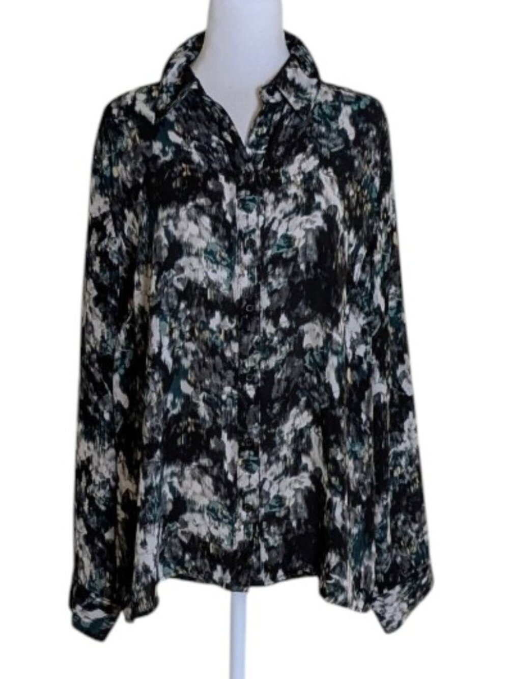 COVINGTON Women's Long Sleeve Button Down Top Blouse Size L Multi Print